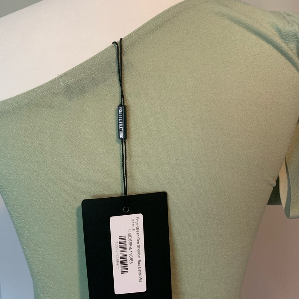 PLT  Sage Green One Shoulder Bow Detail Midi Dress